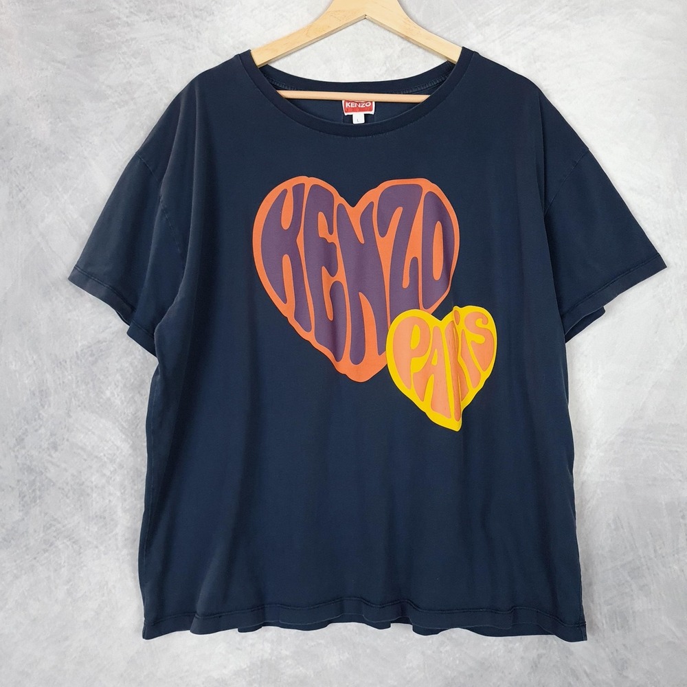 Kenzo T Shirt Womens Large Blue Heart Paris Logo Graphic Boxy Oversized Portugal